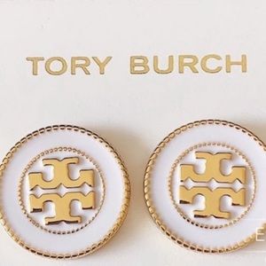 Tory Burch white & gold circle stud earrings